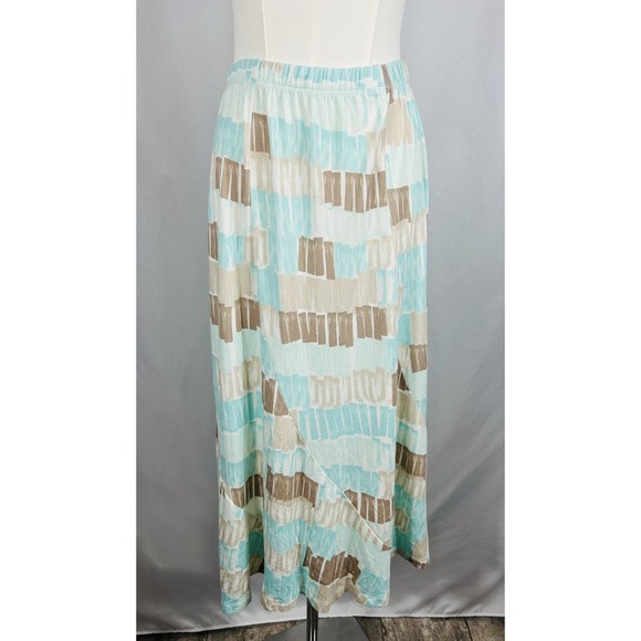 Multiples Dresses & Skirts - Multiples Women's Jersey Knit Maxi Skirt Size M Blue Brown Geo 90s Boho Feminine